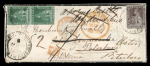 Stamp of Italian States » Tuscany 1851, Tuscany 4cr. green (pair) and 9cr. purple tied
