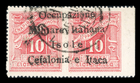 Stamp of Italy » Italian Occupations WWII » Cefalonia and Itaca 1941, Italy ITACA greek stamp 10l x 2 red overprint