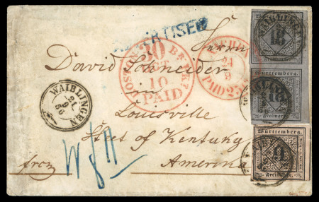 Stamp of German States » Wurttemberg 1851, Wurttemberg 9kr + pair of 18kr (upper righ corner