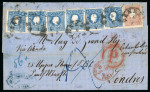 Stamp of Austria » Lombardy Venetia 1861 (Jan 4) cover from Venice to London with 15 soldi, 6 examples, and 10 soldi, tied by Venezia cds, paying the sample rate