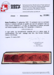 Stamp of Italian States » Papal States 1867 10 centesimi black on orange vermilion in a vertical strip of four plus two 20 centesimi black on brown-red on piece