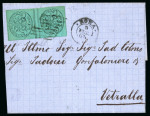 Stamp of Italian States » Papal States 1868 (Feb 9) cover sent from Rome to Vetralla with 1867 5 cents greenish blue inter-panneau vertical pair