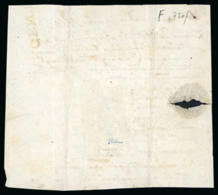 1852 1/2 baj vertical tête-bêche pair (pos. 13 & 18) on piece tied by Ferrara 9 MAR 52 cds