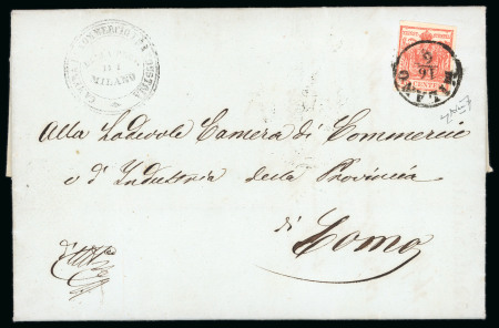 Stamp of Austria » Lombardy Venetia 1854 (Jun 16) telegraphic dispatch sent from Vienna and sent to Como with 1852 15c