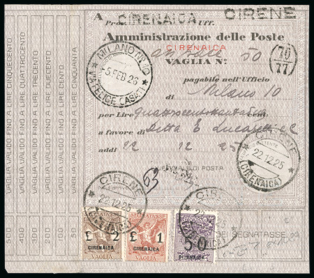 Stamp of Italy » Italian Colonies and Possessions » Cyrenaica (Cirenaica) 1924 Postage due for money orders, complete set used on four money order slips from Cyrenaica.