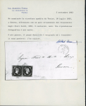 Stamp of Italian States » Sardinia 1853 (Jul 18) circular sent from Turin to Genoa franked with a pair of 1851 5 centesimi intense black