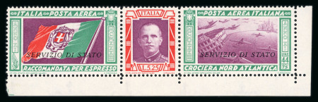 Stamp of Italy » Regno d'Italia » Posta Aerea 1933 North Atlantic Cruise air service stamp in triptych 5.25 + 44.75 lire overprinted "State Service" with watermark letters showing on the right a complete letter "A" 