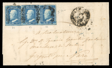 Stamp of Italian States » Sicily 1859, Sicily 2gr. blue plate II strip of 3 very fine