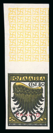 Stamp of Italy » Italian Colonies and Possessions » Aegean Islands 1934 Airmail 90c black and yellow imperf. proof with "SAGGIO" overprint