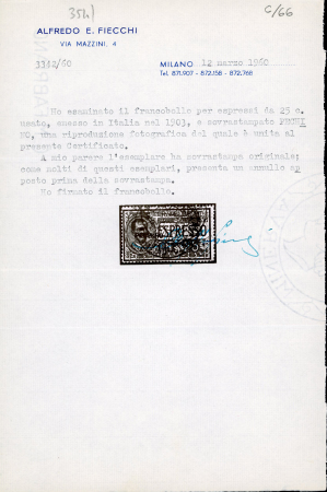 1917 Express 25 cent red with local hand-overprint "PECHINO" (without the new indication of the value), used