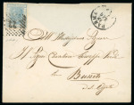 Stamp of Italy 1867 20c light blue on envelope sent to Giuseppe Verdi to the composer