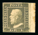 Stamp of Italian States » Sicily Sicily 1859 1g dark olive green, plate 3, pos. 50, Naples paper, mint 