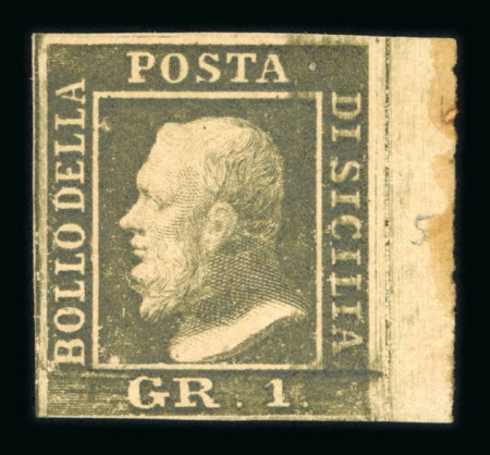 Stamp of Italian States » Sicily Sicily 1859 1g dark olive green, plate 3, pos. 50, Naples paper, mint 