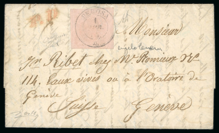Stamp of Italian States » Sardinia 1854 (Apr 1) entire letter from Perosa on Switzerland Geneva and franked 1853 40 cents pink