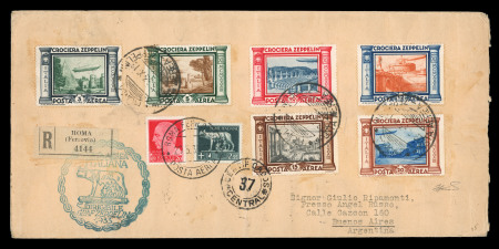 Stamp of Aerophilately » Zeppelins 1933 Zeppelin complete set on envelope sent registered airmail to Argentina