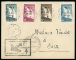 Stamp of Thematics 1940 (Dec 8) "Journéee du Spitfire" (Day of the Spitfire) envelope with the surcharged set of four