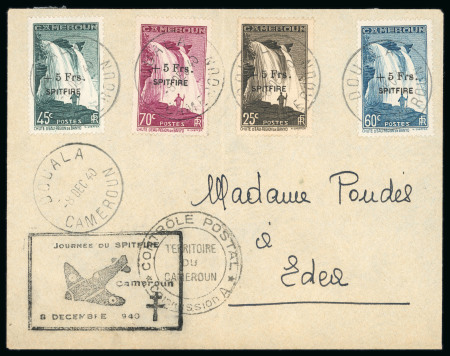 Stamp of Thematics 1940 (Dec 8) "Journéee du Spitfire" (Day of the Spitfire) envelope with the surcharged set of four