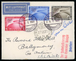 Stamp of Aerophilately » Zeppelins 1931 Polar Flight 1M, 2M and 4M set of three on Graf Zeppelin Polar Flight cover to Ireland