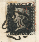 Stamp of Great Britain » 1840 1d Black and 1d Red plates 1a to 11 1840 1d black pl. 1b JJ with faint strike of red MC and black MC