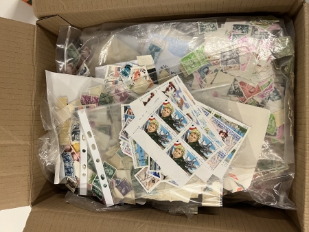 Stamp of Large Lots and Collections 1900-2018, in a box thousands of stamps mostly used