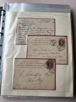 Stamp of Ireland » GB Used In Ireland 1879–1901 Postal Stationery for use in Ireland. An attractive and carefully mounted assembly of over 40 one penny brown (1d) , 1/2d green and 1/2d brown postal cards etc., neatly presented on album pages. The collection 