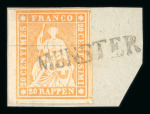 Stamp of Switzerland / Schweiz » Sitzende Helvetia Ungezähnt » Dünnes Papier 1856, 20 Rp. orange, 1. Berner Druckperiode auf sehr dünnem Papier