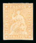 Stamp of Switzerland / Schweiz » Sitzende Helvetia Ungezähnt » 1857-62 Berner Druck, Dickes Papier Schweiz 1860, 20 Rp. orange, 4. Berner Druckperiode