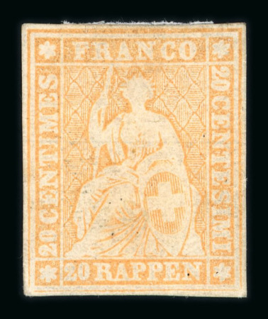 Stamp of Switzerland / Schweiz » Sitzende Helvetia Ungezähnt » 1857-62 Berner Druck, Dickes Papier Schweiz 1860, 20 Rp. orange, 4. Berner Druckperiode