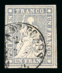 Stamp of Switzerland / Schweiz » Sitzende Helvetia Ungezähnt » 1856-57 Berner Druck (III) 1856, 1 Fr. grau, 2. Berner Druckperiode