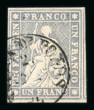 Stamp of Switzerland / Schweiz » Sitzende Helvetia Ungezähnt » 1856-57 Berner Druck (III) 1856, 1 Fr. grau, 2. Berner Druckperiode