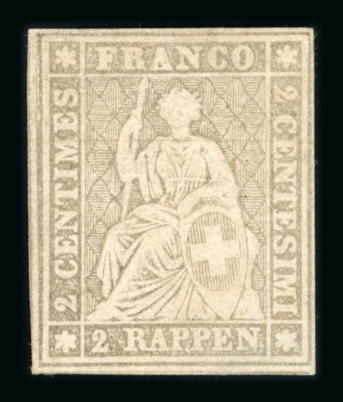 Stamp of Switzerland / Schweiz » Sitzende Helvetia Ungezähnt » 1857-62 Berner Druck, Dickes Papier 1862, 2 Rp. grau, 4. Berner Druckperiode