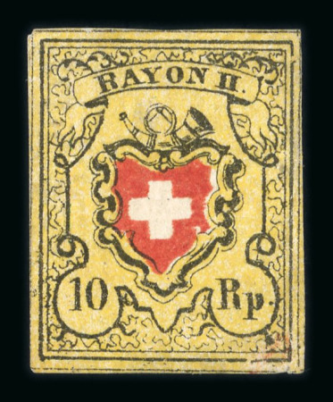Stamp of Switzerland / Schweiz » Rayonmarken » Rayon II, gelb, ohne Kreuzeinfassung (STEIN D) 1850, Rayon II Type 37 des Steins D-LU, mit Plattenfehler