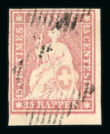 Stamp of Switzerland / Schweiz » Sitzende Helvetia Ungezähnt » 1854-55 Berner Druck (I) 1855, 15 Rp. rot, 1. Berner Druckperiode