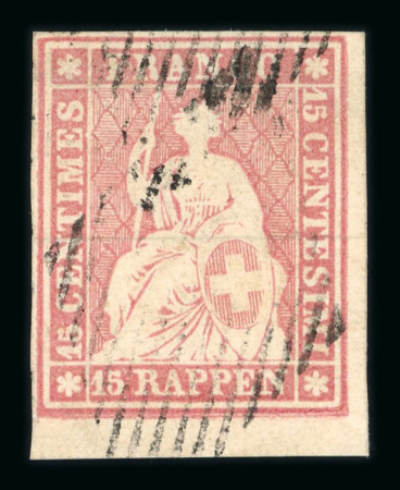 Stamp of Switzerland / Schweiz » Sitzende Helvetia Ungezähnt » 1854-55 Berner Druck (I) 1855, 15 Rp. rot, 1. Berner Druckperiode