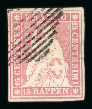 Stamp of Switzerland / Schweiz » Sitzende Helvetia Ungezähnt » Münchner Druck, 3. Auflage 1854, 15 Rp. rot, 3. Münchner Druckperiode