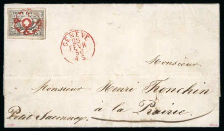 Stamp of Switzerland / Schweiz » "Waadt", "Neuenburg", "Winterthur" 1850, Waadt 4 mit Abart « Rotes Kreuz nach unten verschoben »