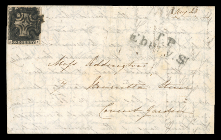 Stamp of Great Britain » 1840 1d Black and 1d Red plates 1a to 11 1841, Great Britain, 1d black  pl.1B, BA, incoming letter from Malta