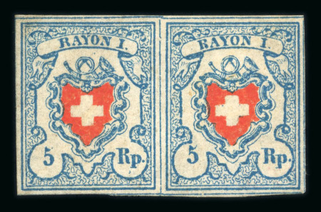 Stamp of Switzerland / Schweiz » Rayonmarken » Rayon I, hellblau, ohne KE (STEIN C1) 1851, Rayon I hellblau im waagerechten Paar