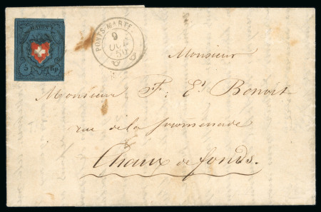 Stamp of Switzerland / Schweiz » Rayonmarken » Rayon I, dunkelblau ohne Kreuzeinfassung 1850, Rayon I dunkelblau ohne Kreuzeinfassung, Type 5