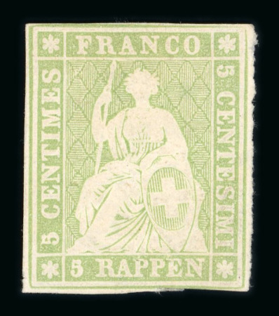Stamp of Switzerland / Schweiz » Sitzende Helvetia Ungezähnt » Probedruck - Farbproben 1852, 1. Müchner Farbenproben, 5 Rp. grün