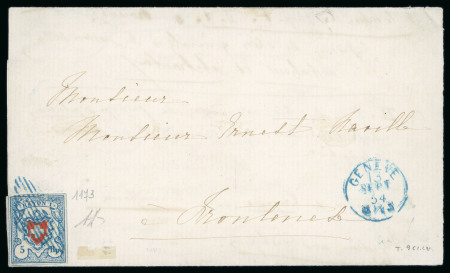 Stamp of Switzerland / Schweiz » Rayonmarken » Rayon I, hellblau, ohne KE (STEIN C2) 1854, Rayon I hellblau, Type 9 des Steins C1-LU