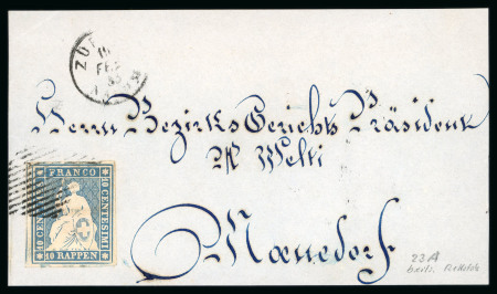 Stamp of Switzerland / Schweiz » Sitzende Helvetia Ungezähnt » Münchner Druck, 3. Auflage 1855, 10 Rp. blau, 3. Münchner Druckperiode