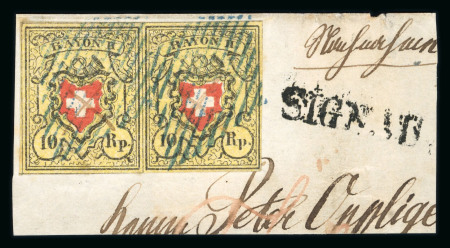Stamp of Switzerland / Schweiz » Rayonmarken » Rayon II, gelb, ohne Kreuzeinfassung (STEIN E) 1850, Rayon II im waagerechten Paar, Typen 27 und 28