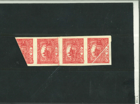Stamp of Czechoslovakia » Czechoslovakia 1918-1939 1919-20, 20H red imperf in vertical strip of 3 with most part of printing on gum side