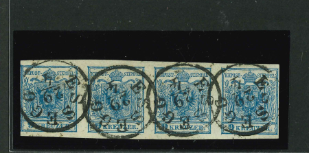Stamp of Austria » 1850 Issue Austria, Österreich, 9Kr HP, Ty IIIa in waagr. Viererstreifen
