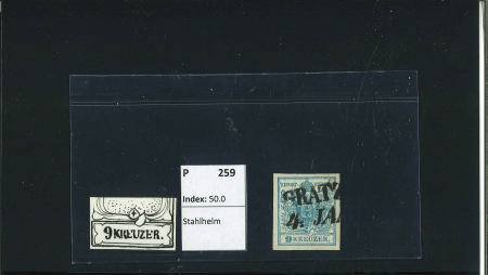 Stamp of Austria » 1850 Issue Austria, Österreich, 1850, 9Kr HP Ty I m. Plattenfehler: Stahlhelm, RR!