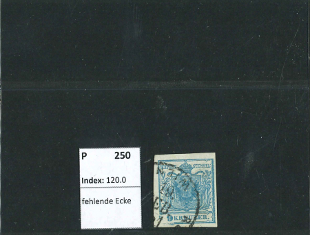 Stamp of Austria » 1850 Issue Austria, Österreich, 1850, 9Kr HP Ty I m. Plattenfehler: fehlende linke untere Ecke, RR!