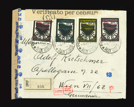 Stamp of Italy » Aegean Islands Italy, Aegean Islands, 1934, Airmails, Ala stilizzata 50c to 5L on triple censored cover