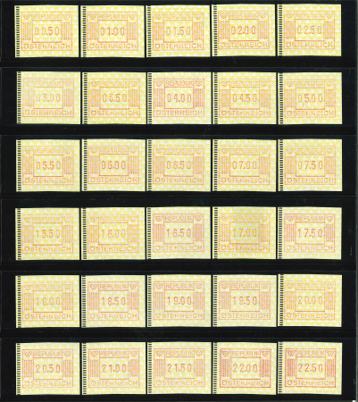 Stamp of Austria » 2nd. Republic 1983, Österreich, Austria, 1.Automatenmarkenserie (senkr. Linien) in kpl. POSTFR. Satz aller Einstellwerte, (159 Stk.)