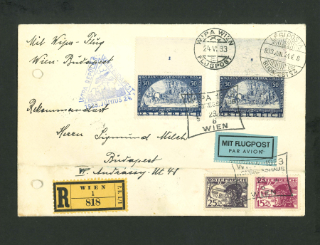 Stamp of Austria » 1st. Republic Austria, Österreich, 1933, WIPA 1933 WIPA glatt m. Pl.Nr.1 + WIPA Faser Pl.Nr.2 auf Brief